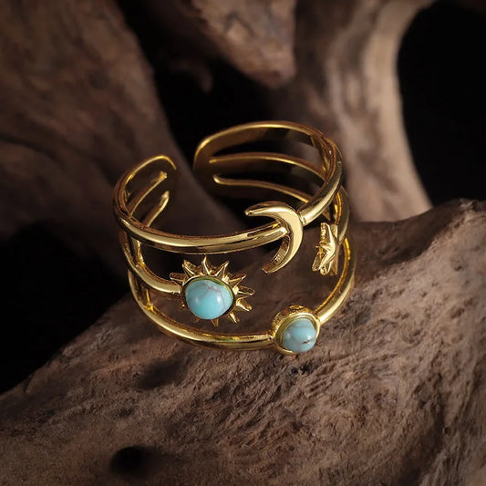 Turquoise Orbit Ring Gold Adjustable Stylish Accessory 1