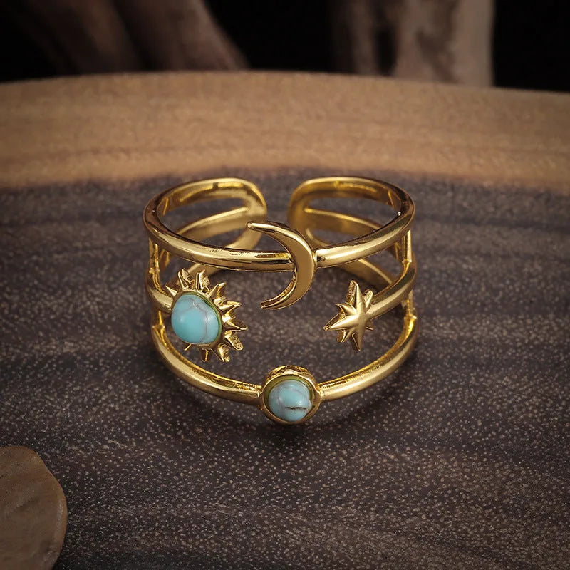 Turquoise Orbit Ring Gold Adjustable Stylish Accessory 2