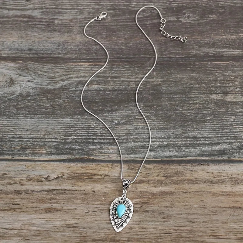 Turquoise Teardrop Necklace White Gold Elegant Design 1
