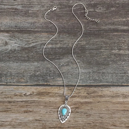 Turquoise Teardrop Necklace White Gold Elegant Design 1