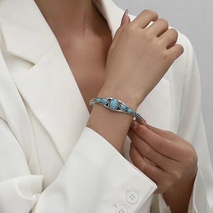 Turquoise Teardrop Open Bracelet White Gold Elegant Design 2