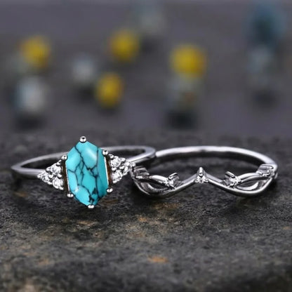 Ring Set White Gold Sea Crest Design Versatile for Everyday Wear 1