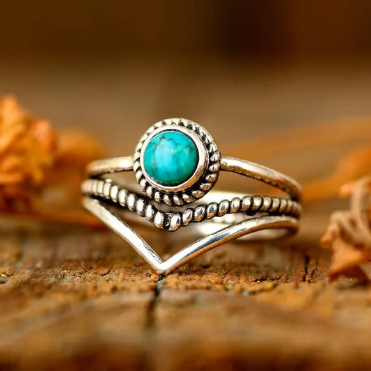 Turquoise Beaded Ring Gold Adjustable Stylish Accessory 0