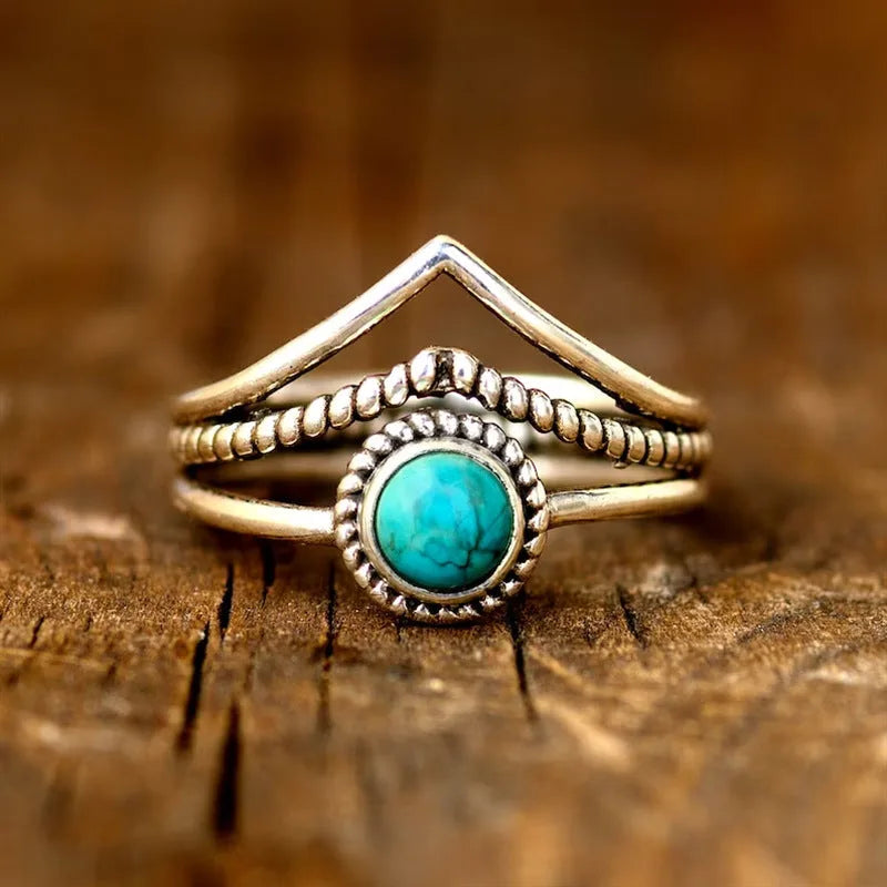 Turquoise Beaded Ring Gold Adjustable Stylish Accessory 3