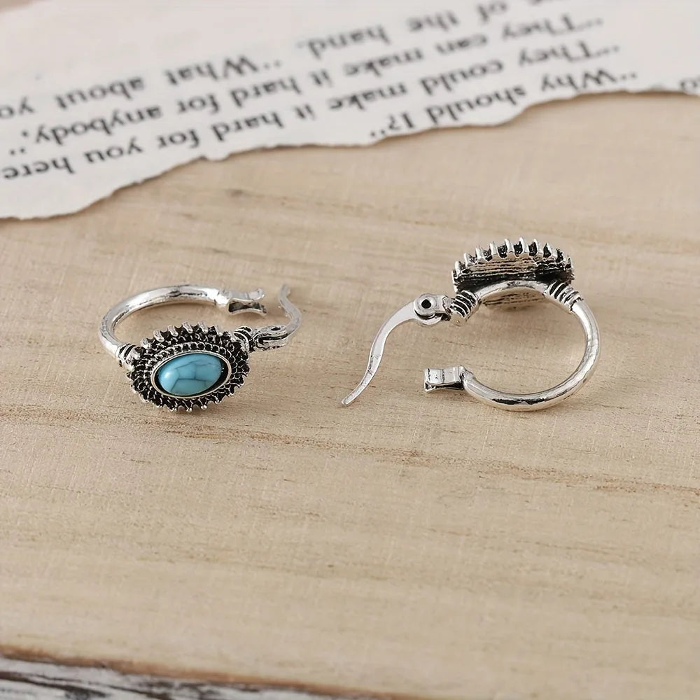 White Gold Hoop Earrings Turquoise Design Elegant for Everyday Wear 0