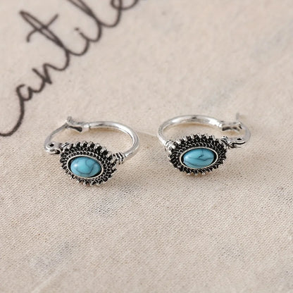 White Gold Hoop Earrings Turquoise Design Elegant for Everyday Wear 1