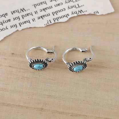 White Gold Hoop Earrings Turquoise Design Elegant for Everyday Wear 3