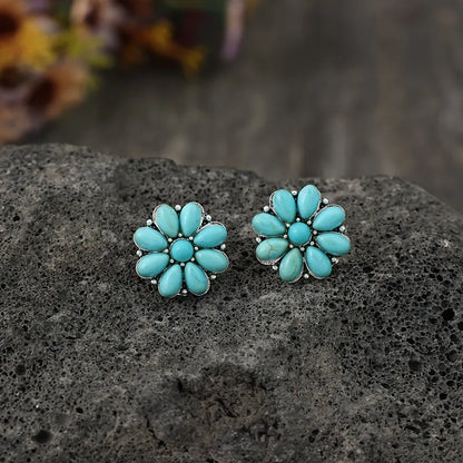 Turquoise Petal Stud Earrings White Gold Elegant Design 0