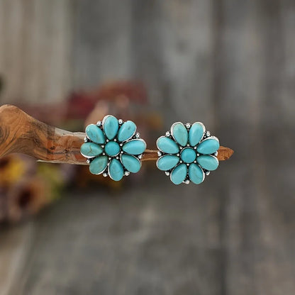 Turquoise Petal Stud Earrings White Gold Elegant Design 2