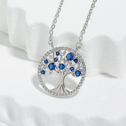 Sapphire Tree of Life Necklace White Gold Elegant Design Adjustable Chain 1